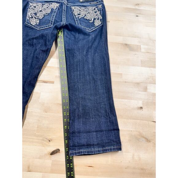 Miss Me Jeans Cuffed Denim Capri Size 29 JP5668P Bling Feathering - Picture 6 of 9